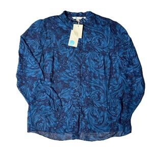 New Boden 100% Silk Navy Marbled Dreams Womens Blouse Sz 14 $170